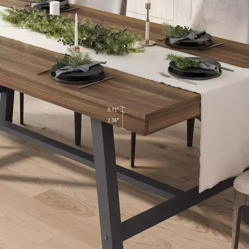 Table à manger industrielle pour 6-8 personnes, table de cuisine en bois de 180 cm de long avec cadre métallique robuste et finition marron rustique (Marron, 180 cm de long)