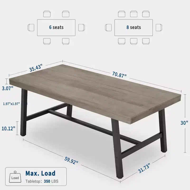 Table à manger industrielle pour 6-8 personnes, table de cuisine en bois de 180 cm de long avec cadre métallique robuste et finition marron rustique (Marron, 180 cm de long)