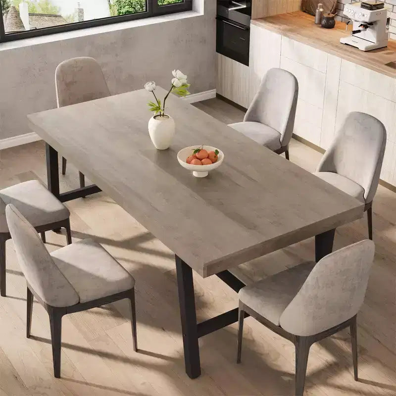 Table à manger industrielle pour 6-8 personnes, table de cuisine en bois de 180 cm de long avec cadre métallique robuste et finition marron rustique (Marron, 180 cm de long)