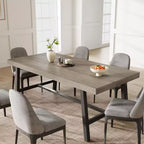 Table à manger industrielle pour 6-8 personnes, table de cuisine en bois de 180 cm de long avec cadre métallique robuste et finition marron rustique (Marron, 180 cm de long)