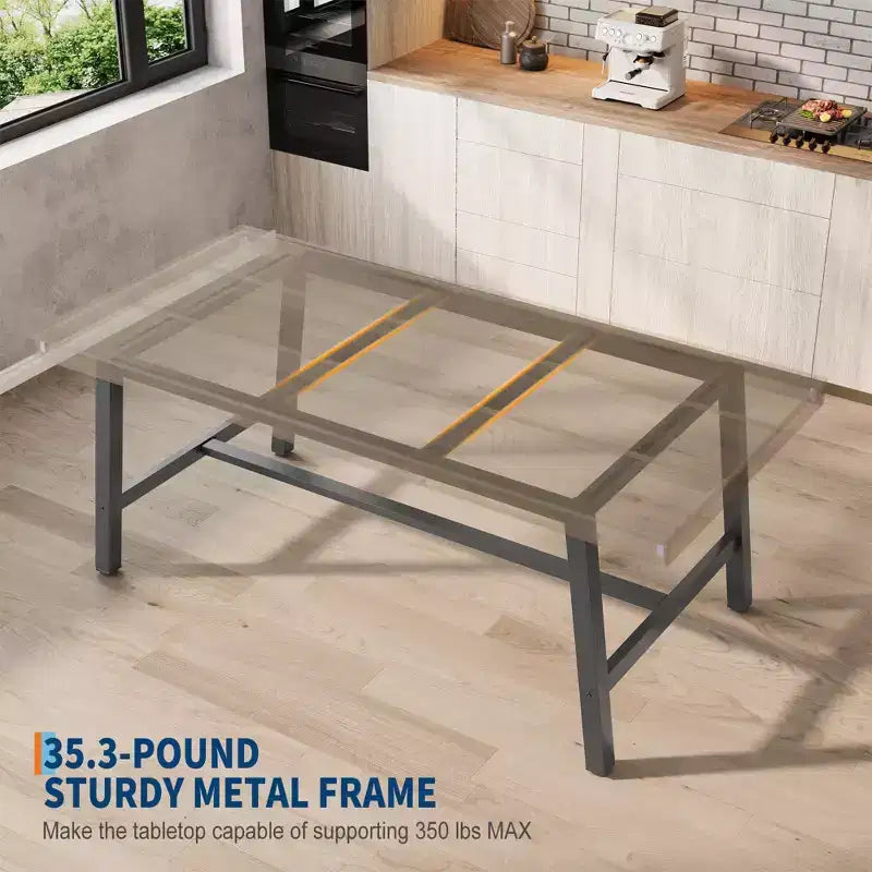 Table à manger industrielle pour 6-8 personnes, table de cuisine en bois de 180 cm de long avec cadre métallique robuste et finition marron rustique (Marron, 180 cm de long)