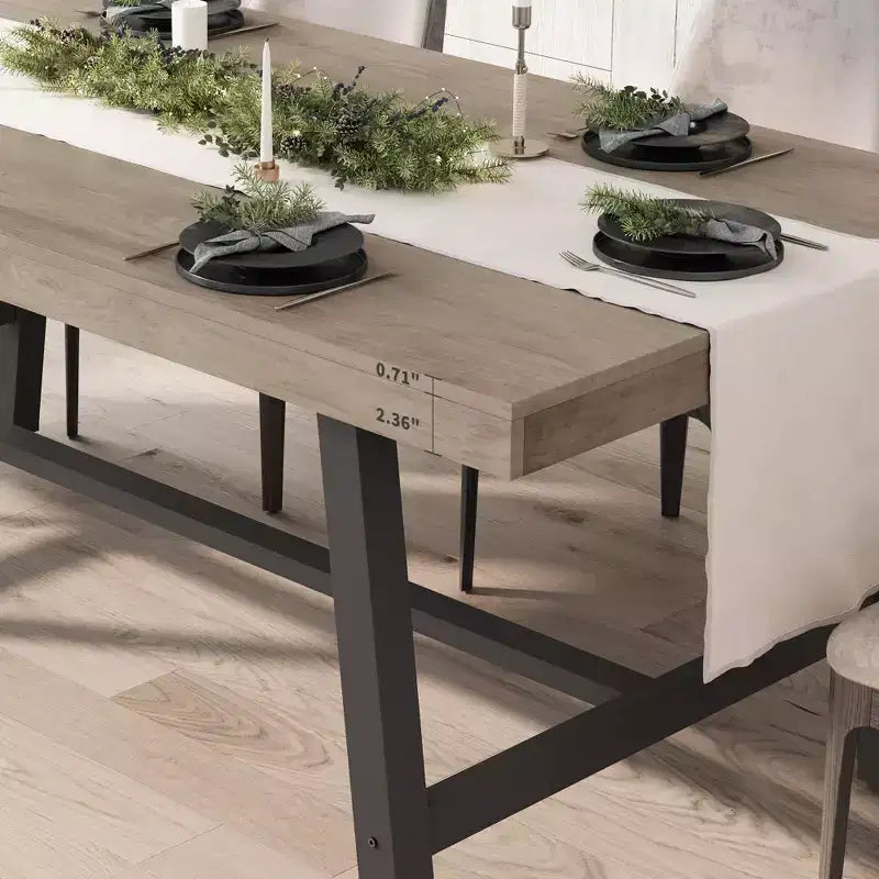 Table à manger industrielle pour 6-8 personnes, table de cuisine en bois de 180 cm de long avec cadre métallique robuste et finition marron rustique (Marron, 180 cm de long)