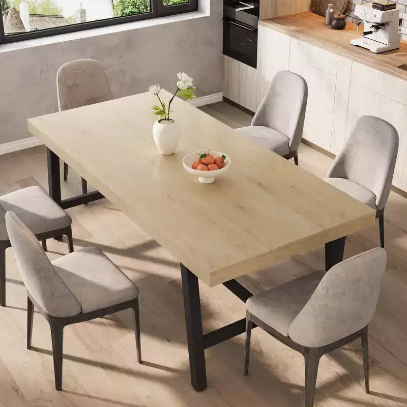 Table à manger industrielle pour 6-8 personnes, table de cuisine en bois de 180 cm de long avec cadre métallique robuste et finition marron rustique (Marron, 180 cm de long)