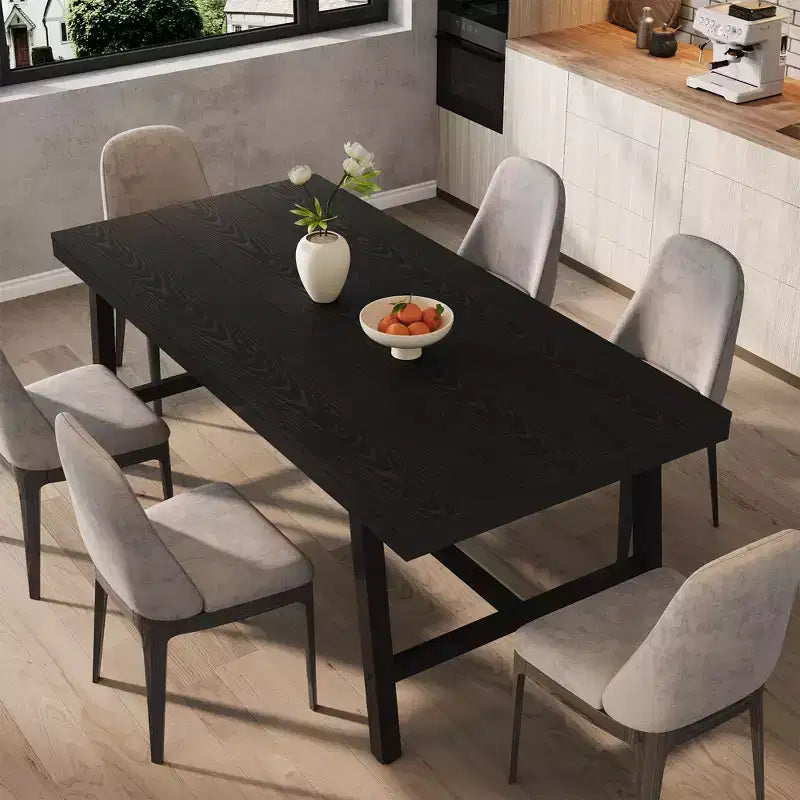 Table à manger industrielle pour 6-8 personnes, table de cuisine en bois de 180 cm de long avec cadre métallique robuste et finition marron rustique (Marron, 180 cm de long)
