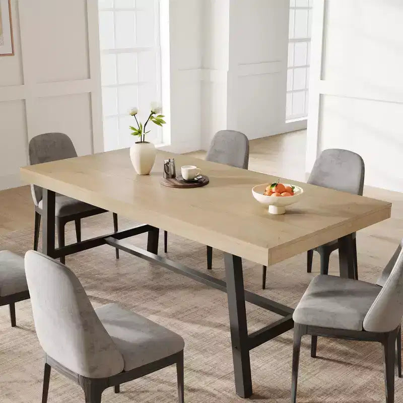 Table à manger industrielle pour 6-8 personnes, table de cuisine en bois de 180 cm de long avec cadre métallique robuste et finition marron rustique (Marron, 180 cm de long)