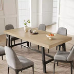 Table à manger industrielle pour 6-8 personnes, table de cuisine en bois de 180 cm de long avec cadre métallique robuste et finition marron rustique (Marron, 180 cm de long)