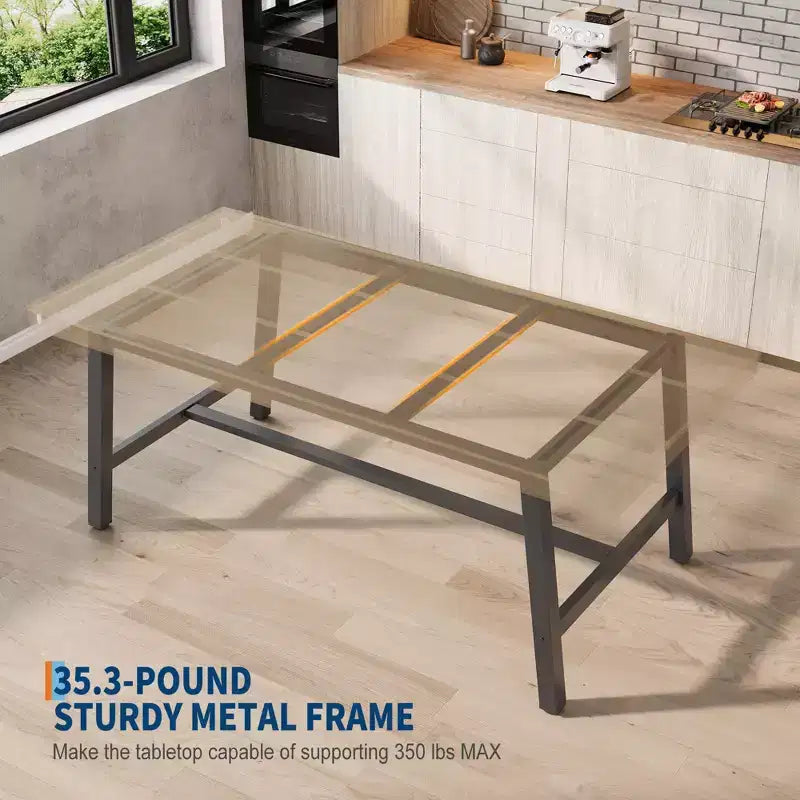Table à manger industrielle pour 6-8 personnes, table de cuisine en bois de 180 cm de long avec cadre métallique robuste et finition marron rustique (Marron, 180 cm de long)