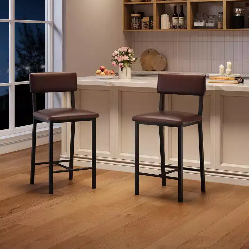 Lot de 4 tabourets de bar, tabourets de bar rembourrés hauteur comptoir avec dossier et repose-pieds, chaises de bar hautes avec coussin épais, pour salle à manger