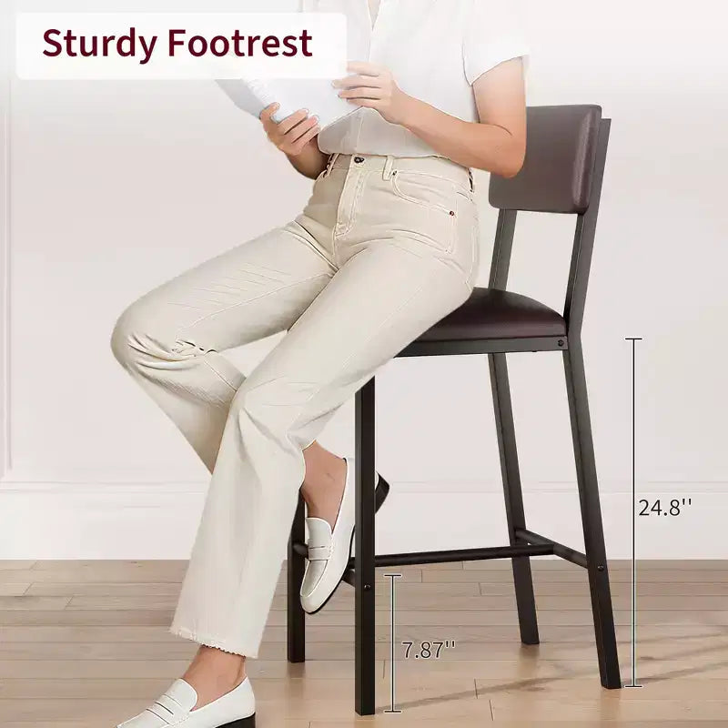 Lot de 4 tabourets de bar, tabourets de bar rembourrés hauteur comptoir avec dossier et repose-pieds, chaises de bar hautes avec coussin épais, pour salle à manger