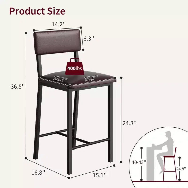 Lot de 4 tabourets de bar, tabourets de bar rembourrés hauteur comptoir avec dossier et repose-pieds, chaises de bar hautes avec coussin épais, pour salle à manger