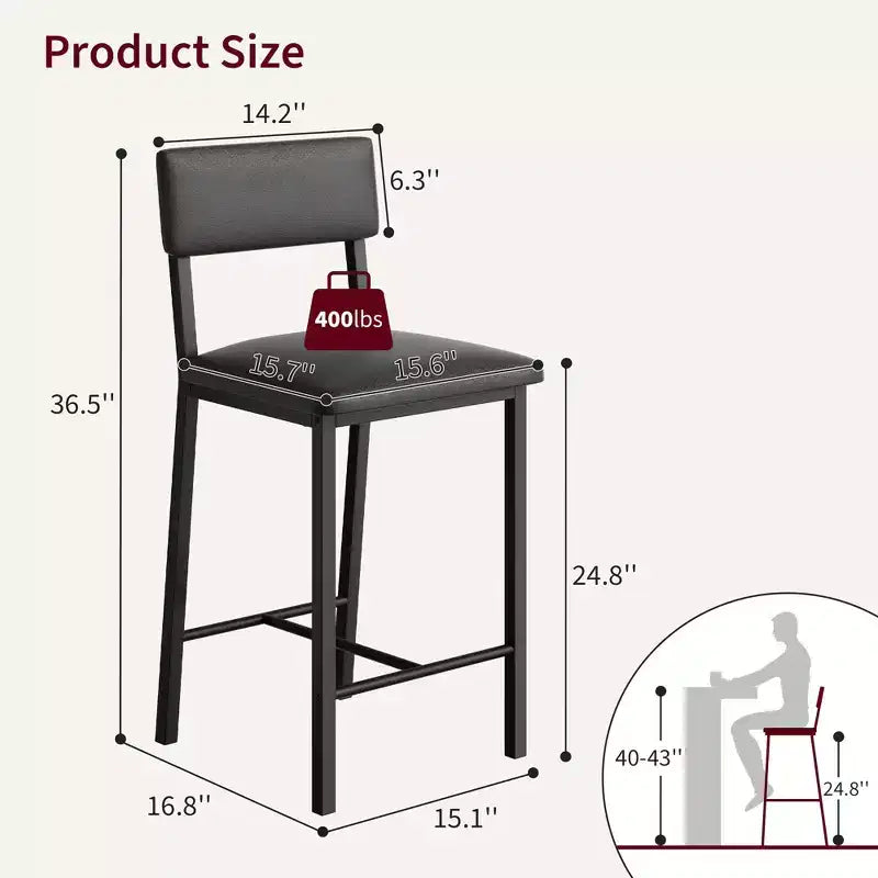 Lot de 4 tabourets de bar, tabourets de bar rembourrés hauteur comptoir avec dossier et repose-pieds, chaises de bar hautes avec coussin épais, pour salle à manger