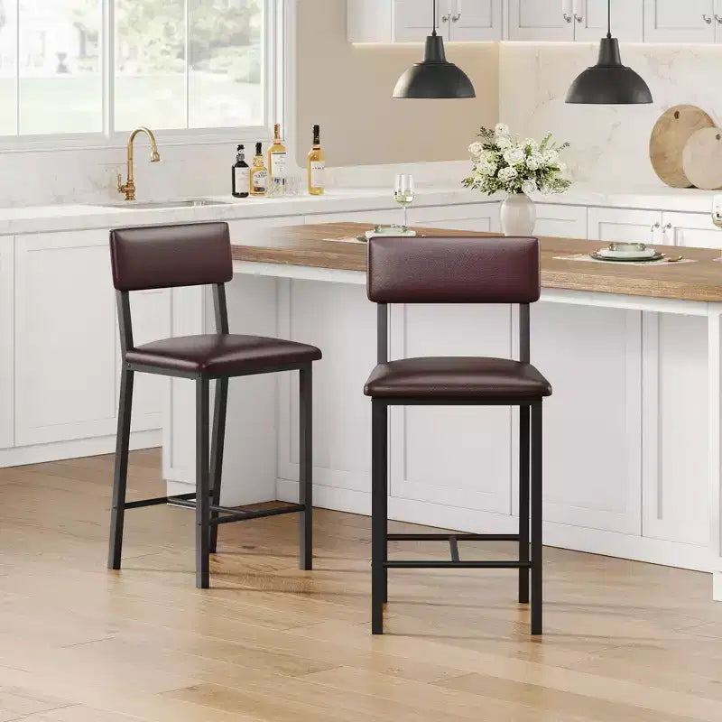Lot de 4 tabourets de bar, tabourets de bar rembourrés hauteur comptoir avec dossier et repose-pieds, chaises de bar hautes avec coussin épais, pour salle à manger