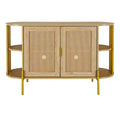 Hostack 2-Door Curved Sideboard Cabinet with Gold Trim and Woven Rattan Doors for Dining Room, Natural
