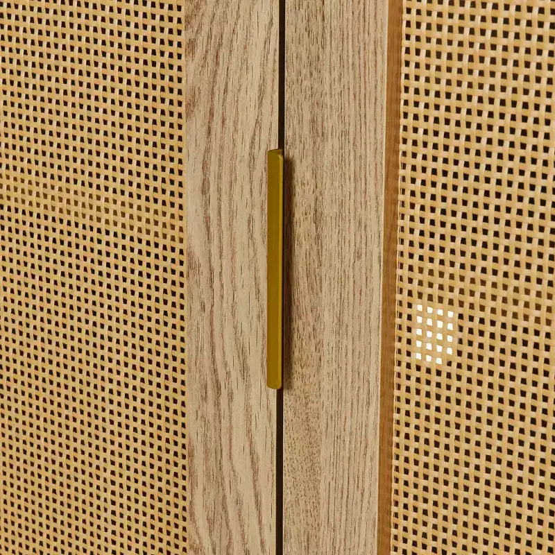 Hostack 2-Door Curved Sideboard Cabinet with Gold Trim and Woven Rattan Doors for Dining Room, Natural