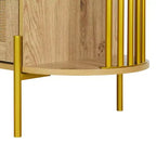 Hostack 2-Door Curved Sideboard Cabinet with Gold Trim and Woven Rattan Doors for Dining Room, Natural