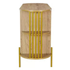 Hostack 2-Door Curved Sideboard Cabinet with Gold Trim and Woven Rattan Doors for Dining Room, Natural