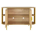 Hostack 2-Door Curved Sideboard Cabinet with Gold Trim and Woven Rattan Doors for Dining Room, Natural