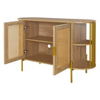 Hostack 2-Door Curved Sideboard Cabinet with Gold Trim and Woven Rattan Doors for Dining Room, Natural