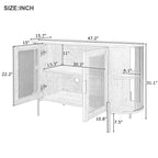 Hostack 2-Door Curved Sideboard Cabinet with Gold Trim and Woven Rattan Doors for Dining Room, Natural