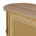 Hostack 2-Door Curved Sideboard Cabinet with Gold Trim and Woven Rattan Doors for Dining Room, Natural