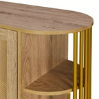 Hostack 2-Door Curved Sideboard Cabinet with Gold Trim and Woven Rattan Doors for Dining Room, Natural