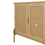 Hostack 2-Door Curved Sideboard Cabinet with Gold Trim and Woven Rattan Doors for Dining Room, Natural