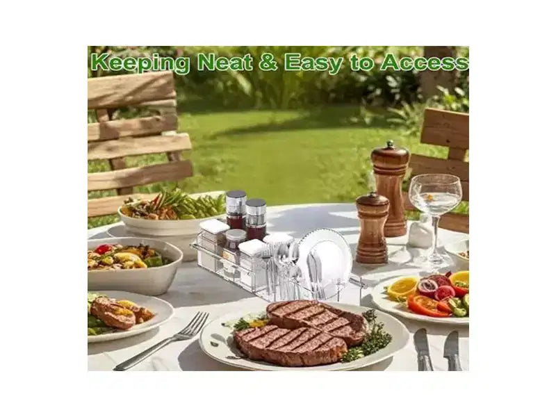 Range-couverts en acrylique avec poignée, organisateur de couverts en plastique transparent, porte-couverts et distributeur d'assiettes en carton pour cuisine, fêtes et pique-niques