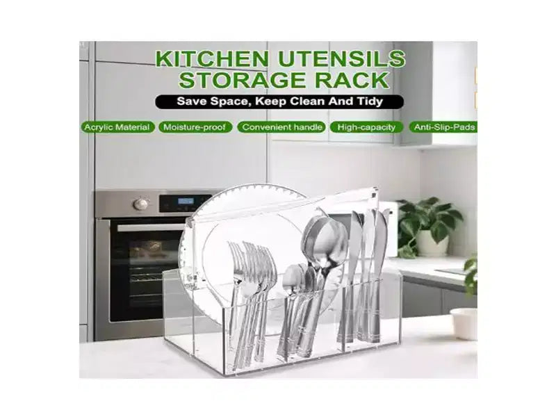 Range-couverts en acrylique avec poignée, organisateur de couverts en plastique transparent, porte-couverts et distributeur d'assiettes en carton pour cuisine, fêtes et pique-niques