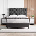 Bed Frame, Twin Size Upholstered Platform Bed with Headboard - Wood Slats Support, No Box Spring Needed, Noise Free, Easy Assembly