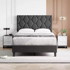 Bed Frame, Twin Size Upholstered Platform Bed with Headboard - Wood Slats Support, No Box Spring Needed, Noise Free, Easy Assembly