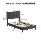 Bed Frame, Twin Size Upholstered Platform Bed with Headboard - Wood Slats Support, No Box Spring Needed, Noise Free, Easy Assembly