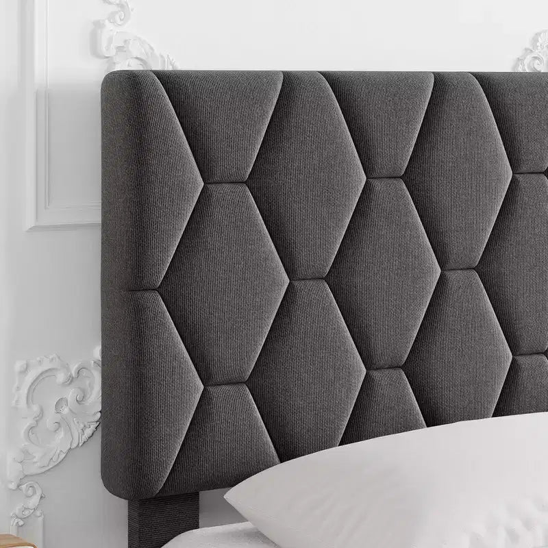 Bed Frame, Twin Size Upholstered Platform Bed with Headboard - Wood Slats Support, No Box Spring Needed, Noise Free, Easy Assembly