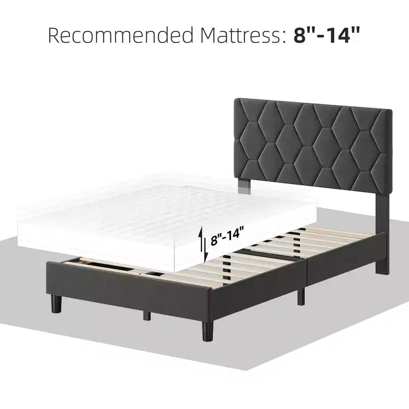 Bed Frame, Twin Size Upholstered Platform Bed with Headboard - Wood Slats Support, No Box Spring Needed, Noise Free, Easy Assembly