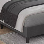 Bed Frame, Twin Size Upholstered Platform Bed with Headboard - Wood Slats Support, No Box Spring Needed, Noise Free, Easy Assembly