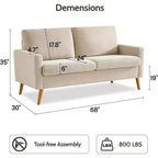 Canapé Dyonery 68 places, petit canapé moderne du milieu du siècle pour le salon, canapé 2 places en tissu de lin avec coussin profond, cadre en bois massif
