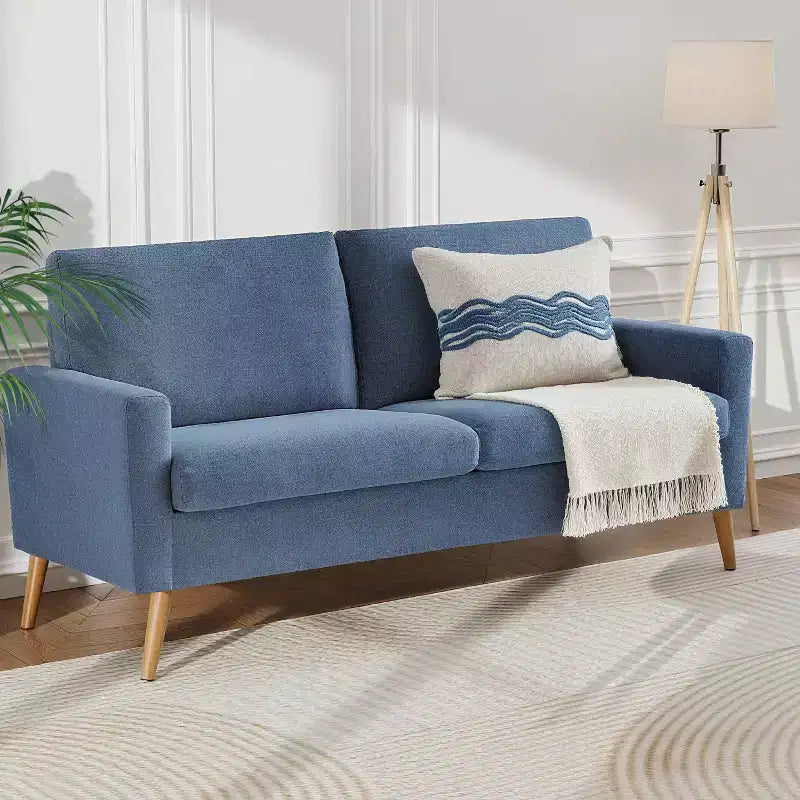 Canapé Dyonery 68 places, petit canapé moderne du milieu du siècle pour le salon, canapé 2 places en tissu de lin avec coussin profond, cadre en bois massif