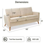 Canapé Dyonery 68 places, petit canapé moderne du milieu du siècle pour le salon, canapé 2 places en tissu de lin avec coussin profond, cadre en bois massif