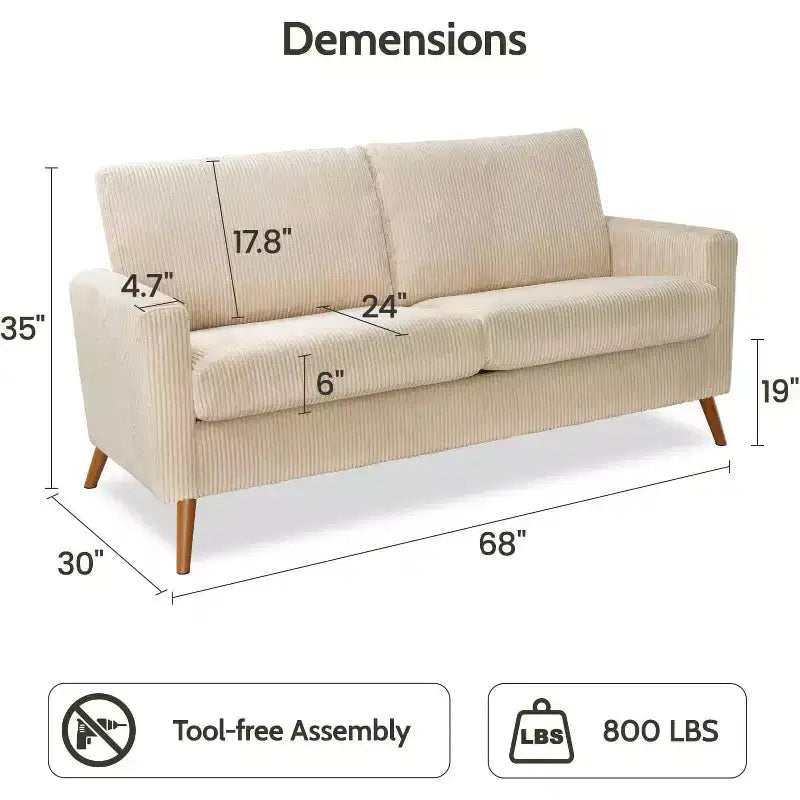 Canapé Dyonery 68 places, petit canapé moderne du milieu du siècle pour le salon, canapé 2 places en tissu de lin avec coussin profond, cadre en bois massif