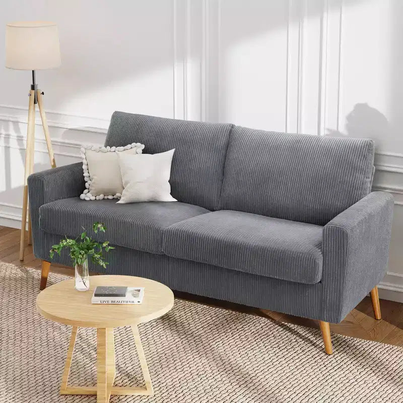 Canapé Dyonery 68 places, petit canapé moderne du milieu du siècle pour le salon, canapé 2 places en tissu de lin avec coussin profond, cadre en bois massif
