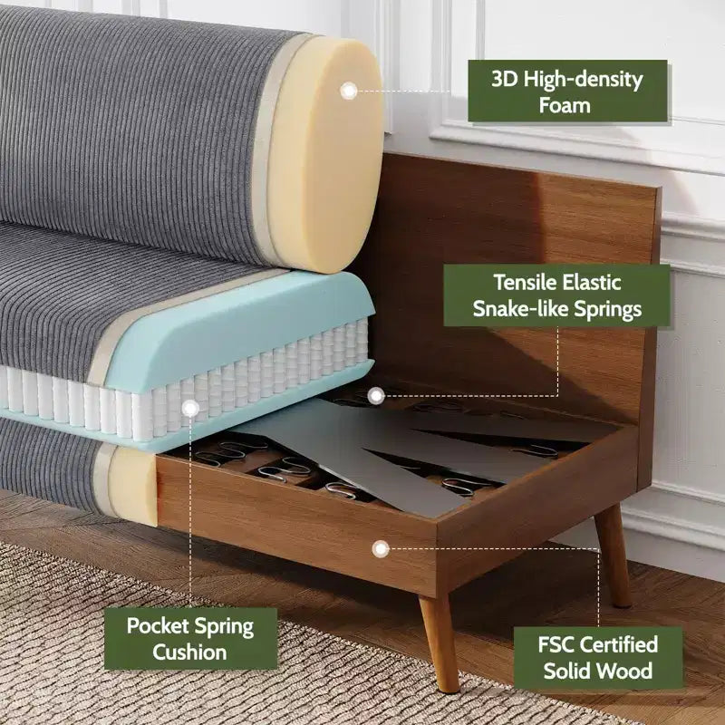 Canapé Dyonery 68 places, petit canapé moderne du milieu du siècle pour le salon, canapé 2 places en tissu de lin avec coussin profond, cadre en bois massif