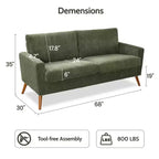 Canapé Dyonery 68 places, petit canapé moderne du milieu du siècle pour le salon, canapé 2 places en tissu de lin avec coussin profond, cadre en bois massif