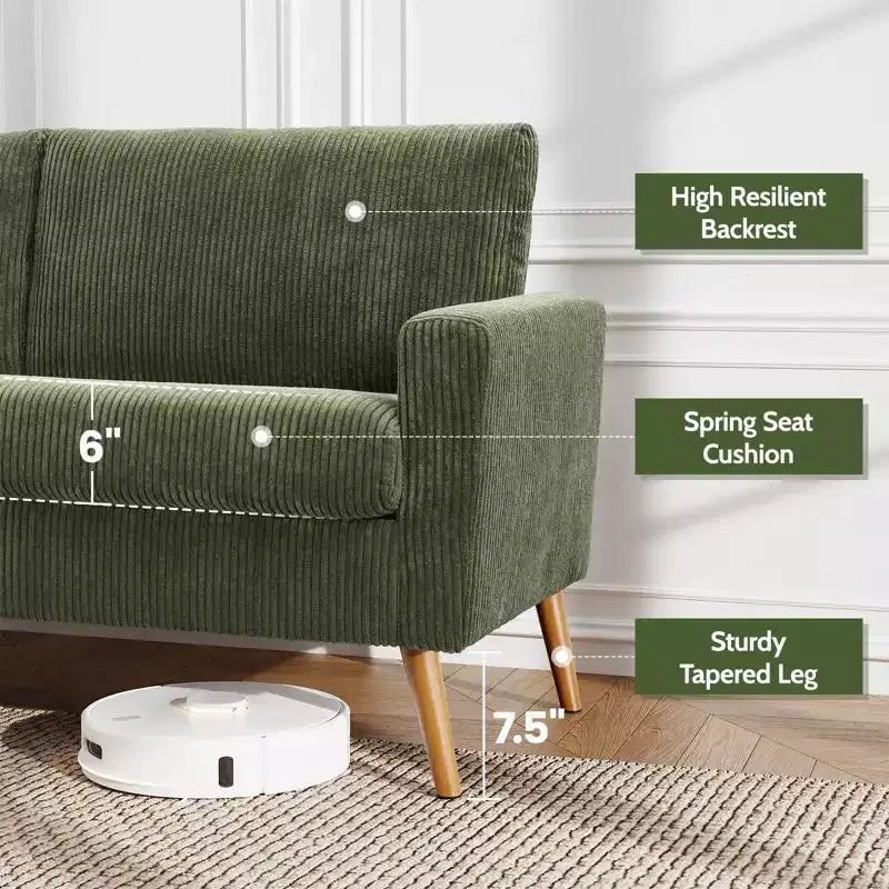 Canapé Dyonery 68 places, petit canapé moderne du milieu du siècle pour le salon, canapé 2 places en tissu de lin avec coussin profond, cadre en bois massif