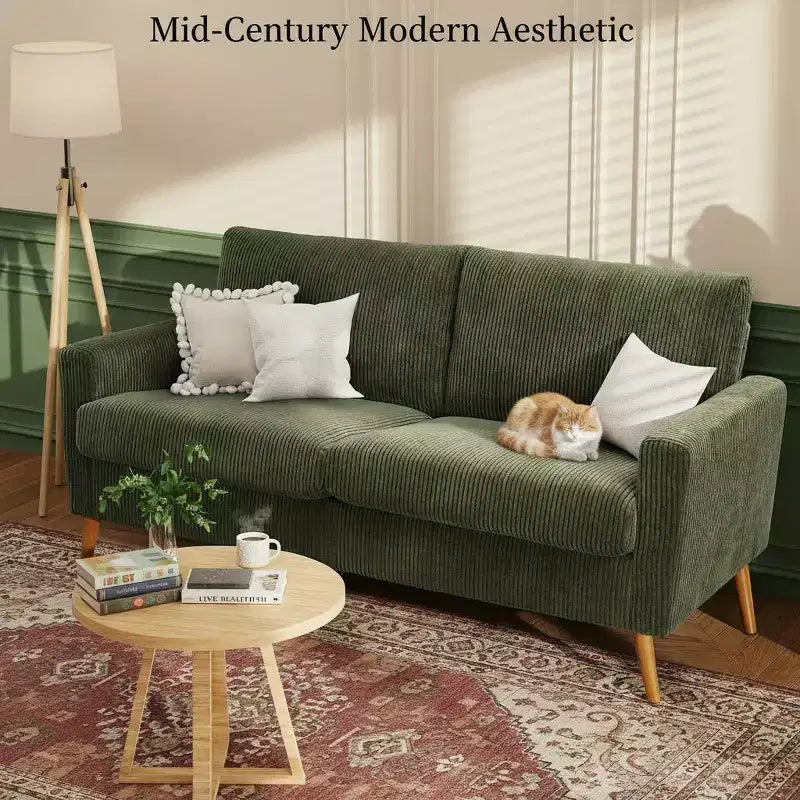 Canapé Dyonery 68 places, petit canapé moderne du milieu du siècle pour le salon, canapé 2 places en tissu de lin avec coussin profond, cadre en bois massif