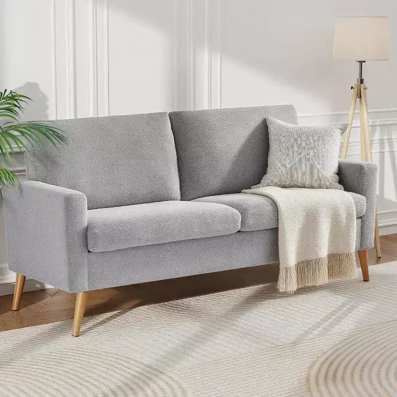 Canapé Dyonery 68 places, petit canapé moderne du milieu du siècle pour le salon, canapé 2 places en tissu de lin avec coussin profond, cadre en bois massif