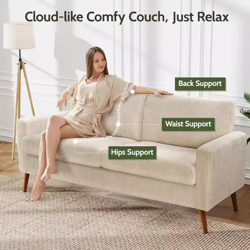 Canapé Dyonery 68 places, petit canapé moderne du milieu du siècle pour le salon, canapé 2 places en tissu de lin avec coussin profond, cadre en bois massif