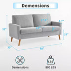 Canapé Dyonery 68 places, petit canapé moderne du milieu du siècle pour le salon, canapé 2 places en tissu de lin avec coussin profond, cadre en bois massif
