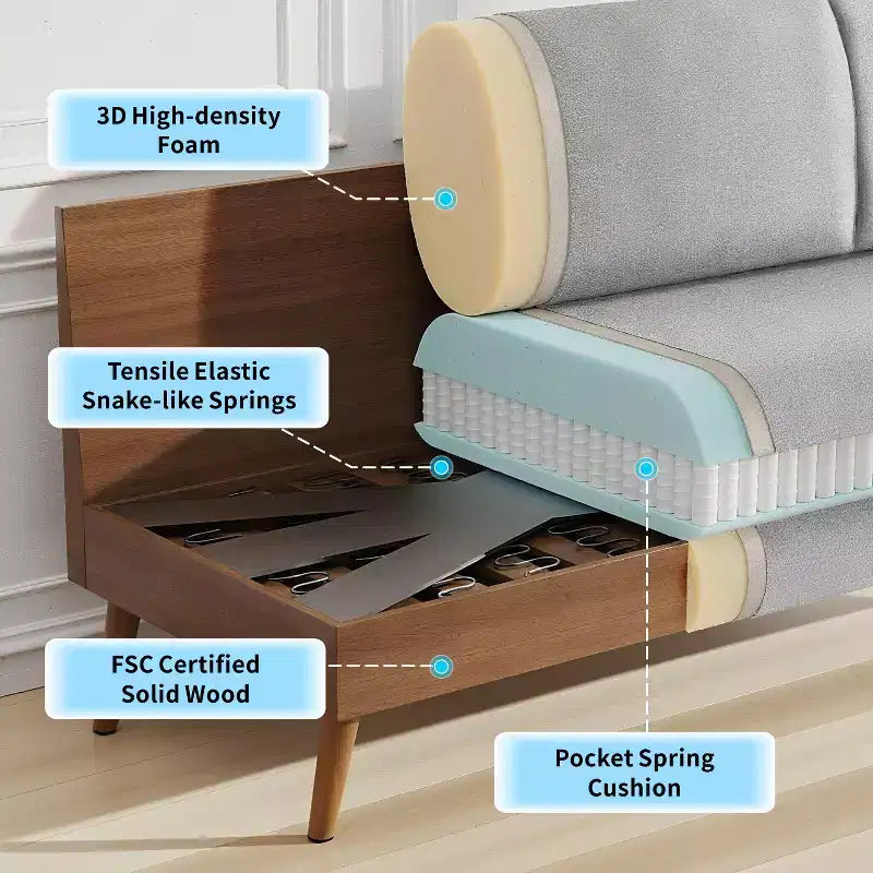 Canapé Dyonery 68 places, petit canapé moderne du milieu du siècle pour le salon, canapé 2 places en tissu de lin avec coussin profond, cadre en bois massif