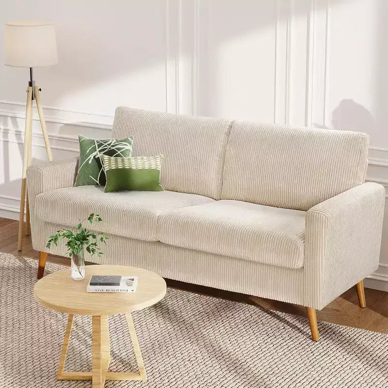 Canapé Dyonery 68 places, petit canapé moderne du milieu du siècle pour le salon, canapé 2 places en tissu de lin avec coussin profond, cadre en bois massif
