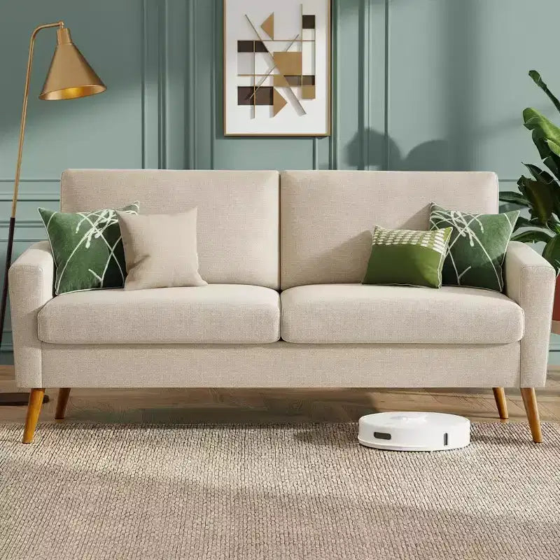 Canapé Dyonery 68 places, petit canapé moderne du milieu du siècle pour le salon, canapé 2 places en tissu de lin avec coussin profond, cadre en bois massif