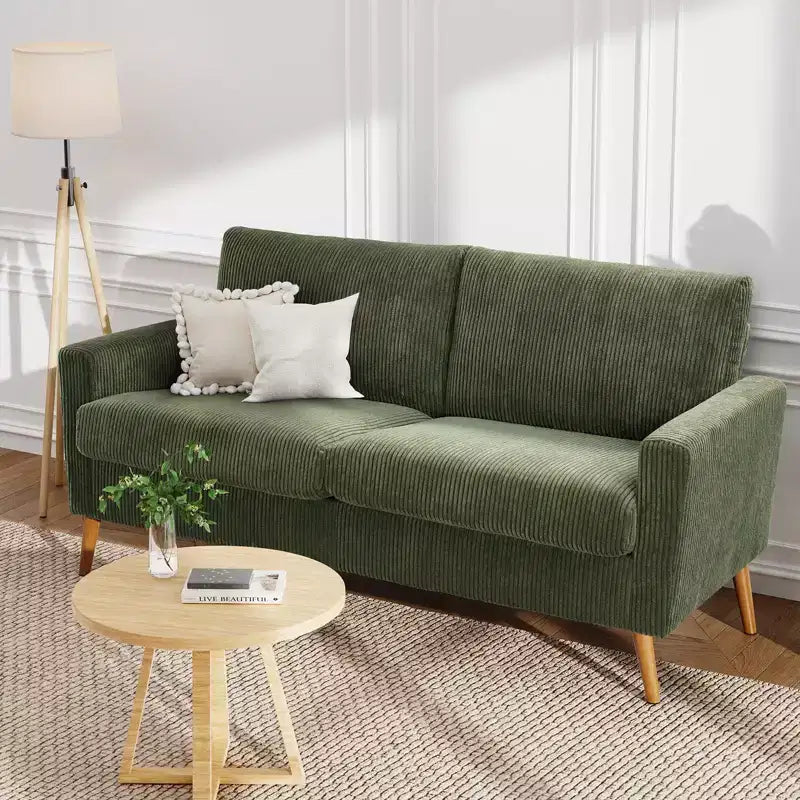 Canapé Dyonery 68 places, petit canapé moderne du milieu du siècle pour le salon, canapé 2 places en tissu de lin avec coussin profond, cadre en bois massif